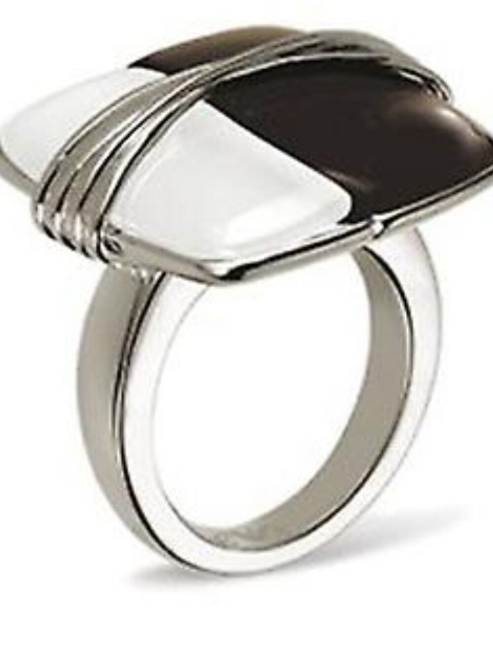 Emporio Armani Sterling Silver Black White Square Ring EG1052505 Sz 8 15.4g